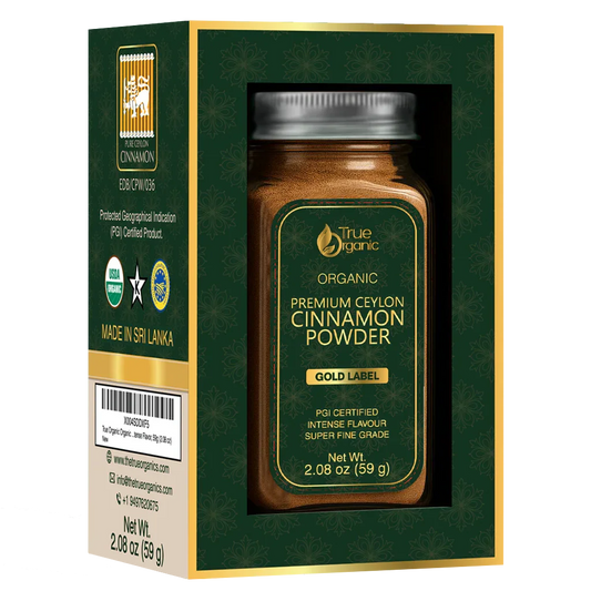 Organic True Organic Premium Ceylon Cinnamon Powder 2.08 oz in green and gold packaging