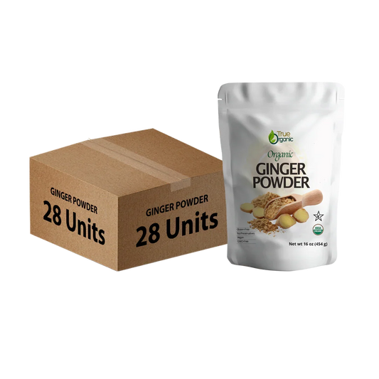 True Organic organic ginger powder 16 oz packet with 28 units bulk cardboard box