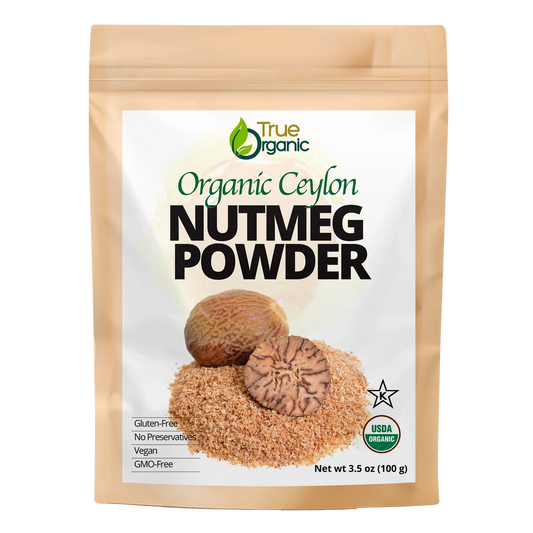 True Organic Ceylon nutmeg powder 3.5oz pack, gluten-free, vegan, GMO-free, USDA organic