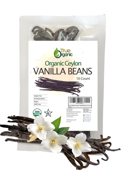 True Organic Ceylon Vanilla Beans Whole, 10 Count - True Organics