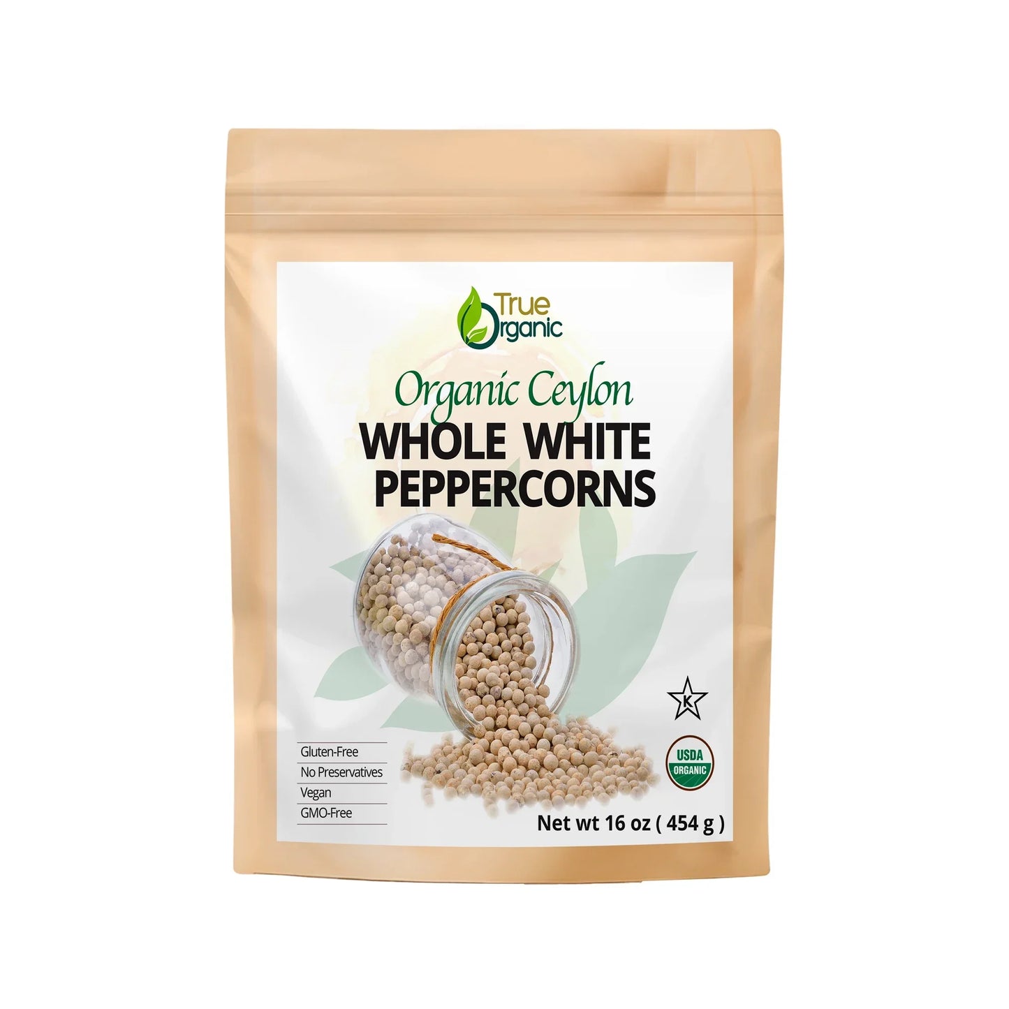 True Organic Ceylon Whole White Peppercorns 16 Oz