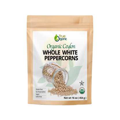 True Organic Ceylon Whole White Peppercorns 16 Oz