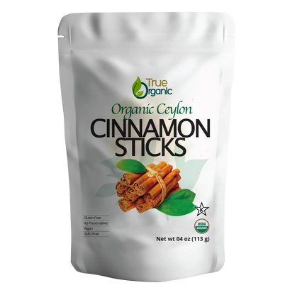 True Organic Organic Ceylon Cinnamon Sticks 4oz pack with USDA organic label and cinnamon sticks image