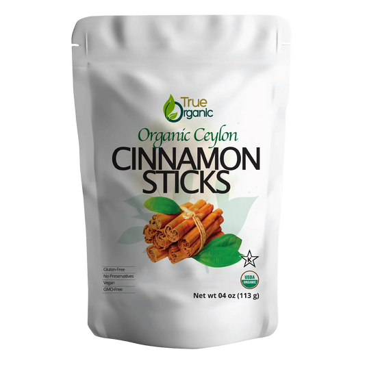 True Organic Organic Ceylon Cinnamon Sticks 4oz pack with USDA organic label and cinnamon sticks image
